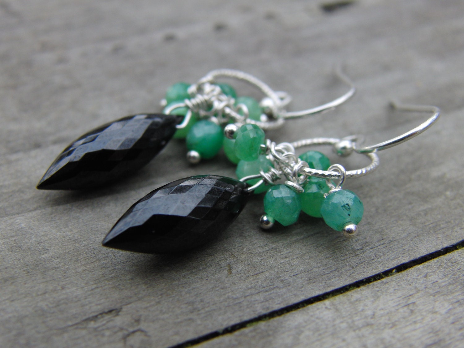 Black Spinel Emerald Sterling Silver Gemstone Earrings