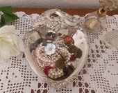 Vintage Silver Plated Ornate Floral Heart Serving Dish Jewelry Tray Shabby Chic Paris French Cottage Home Decor Wedding Gift For Her