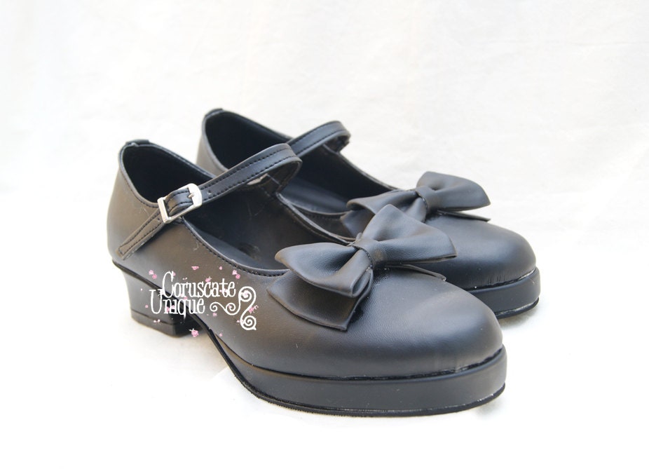 Black Mary Jane Shoes with Big Bow