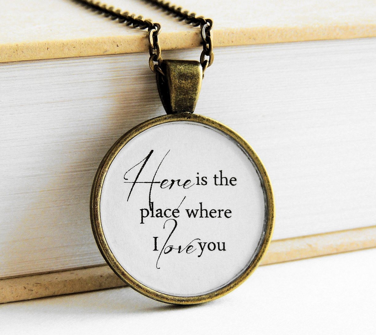 Hunger Games Here is the Place Where I Love You Quote Resin Pendant Necklace- Katniss Everdeen