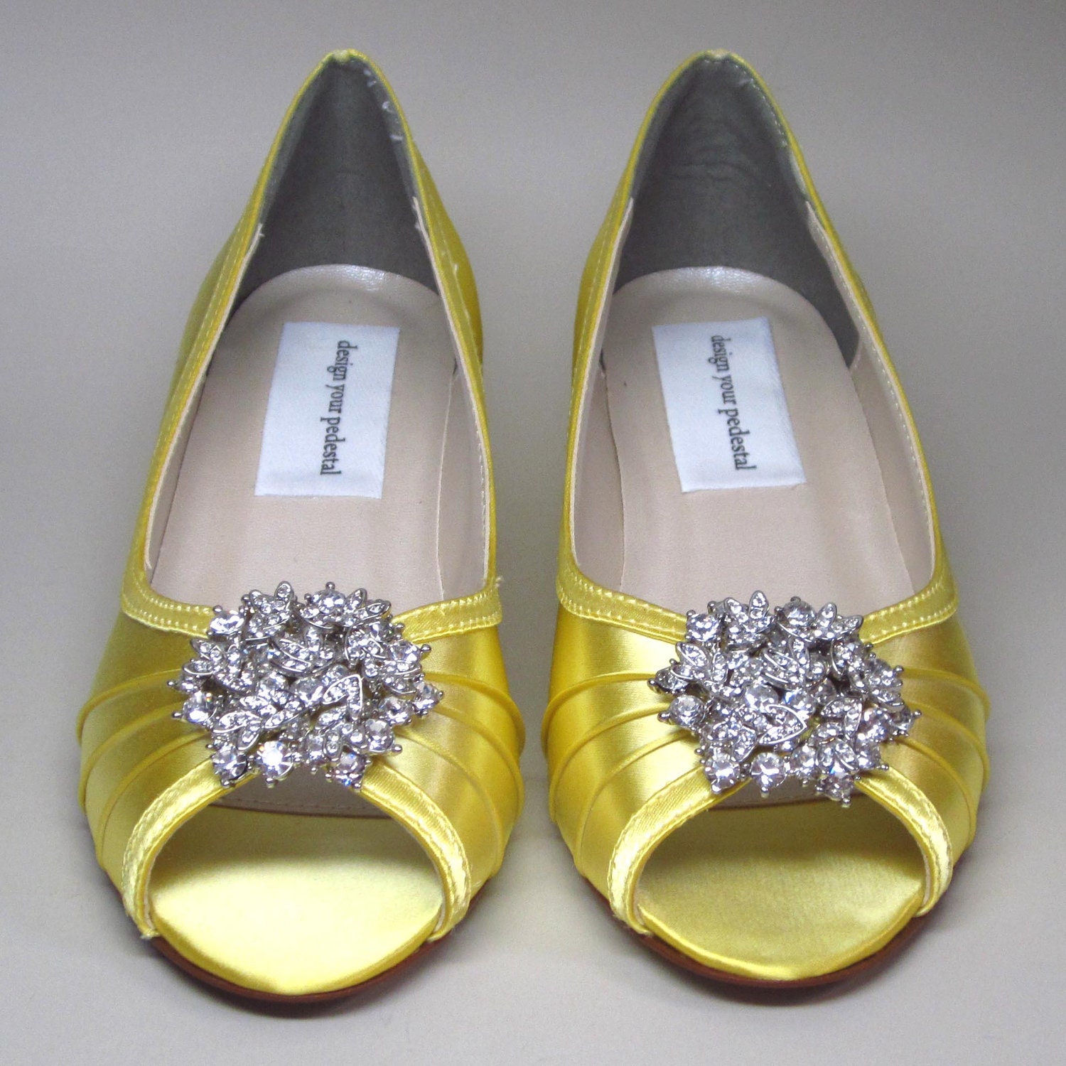 Wedding Shoes -- Sunny Yellow Peeptoe Wedding Shoes with Silver Rhinestone Adornment