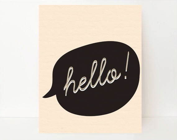 Modern Typography Wall Art 8x10 Hello Art Print black typography print Speech Bubble Wall Art Hello Art Print