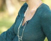 Long Silver Necklace - Contemporary linear design - Japanese Branch dress necklace