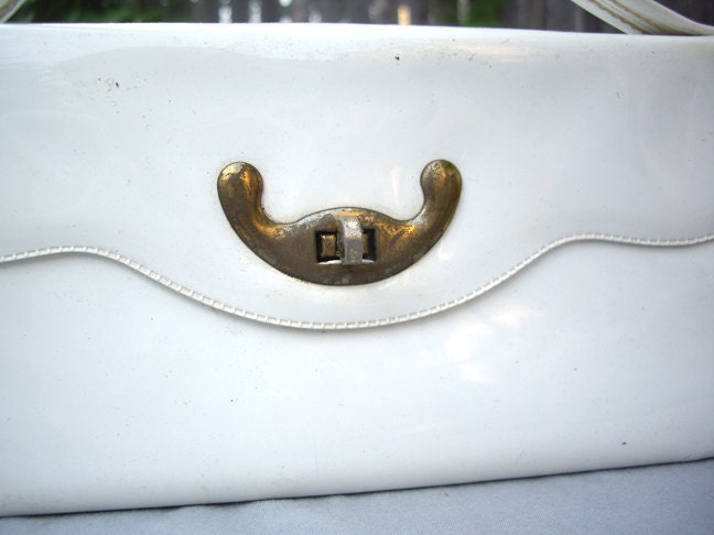 SALE Vintage White Handbag - Patent Leather - Small