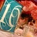 Beach Wedding Invitation--Metallic Teal, Coral, and Cream Damask/Paisley Tri-Layered Invitation w/ Pocket, Monogram Tab, Ribbon, and inserts