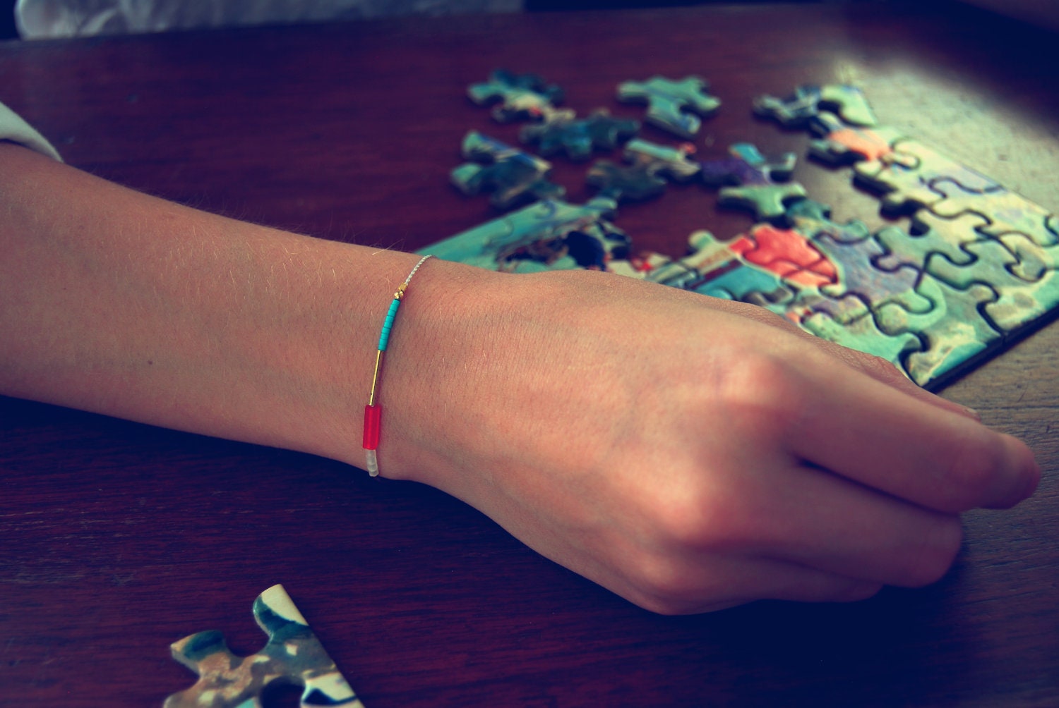 Grey Bracelet with Coral and Turquoise Beading, The Capella