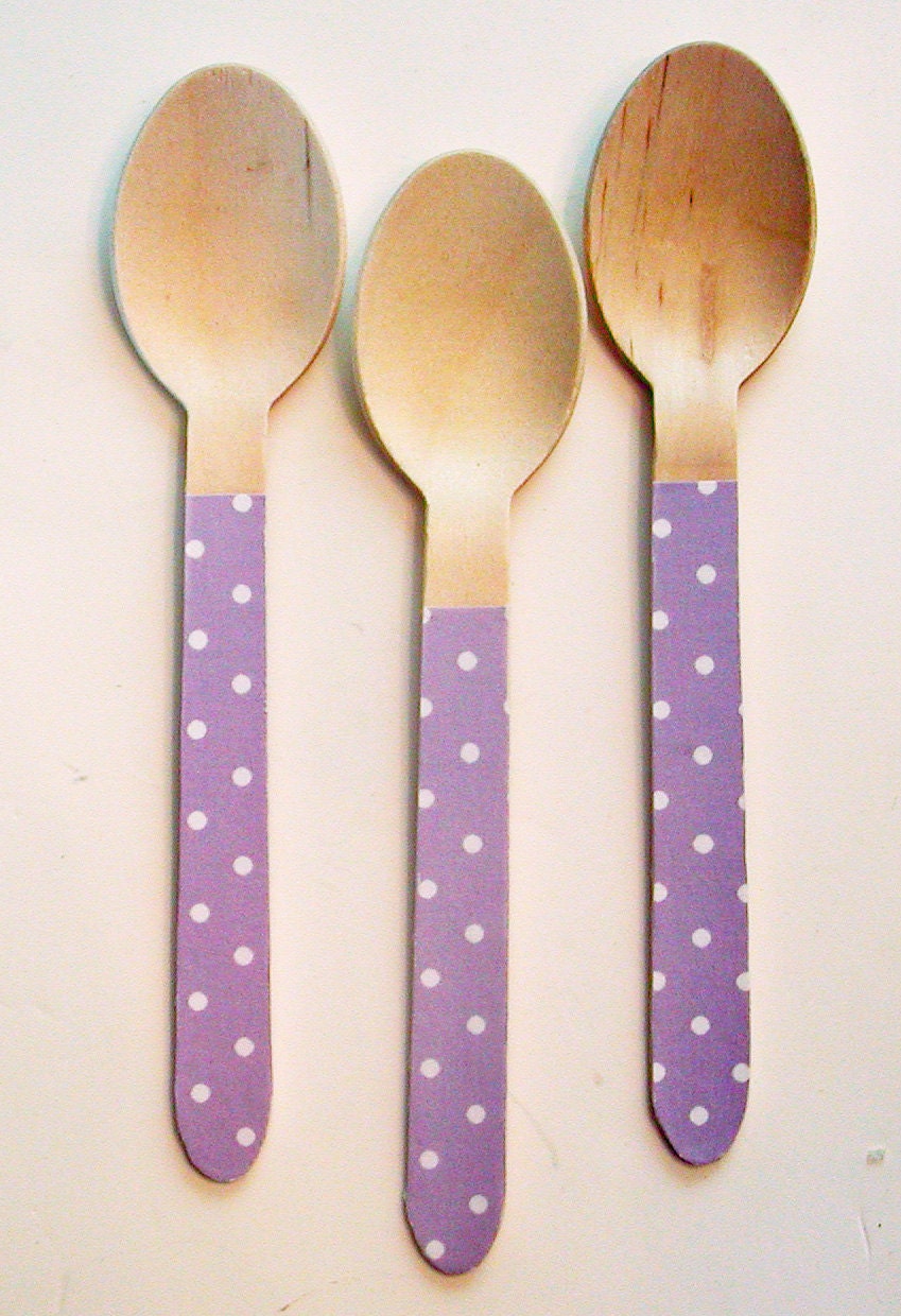 Lilac and White Polka Dot Wooden Forks or Spoons - Set of 20 Il_570xn