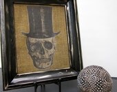 Halloween Skull Burlap Picture Vintage Top Hat