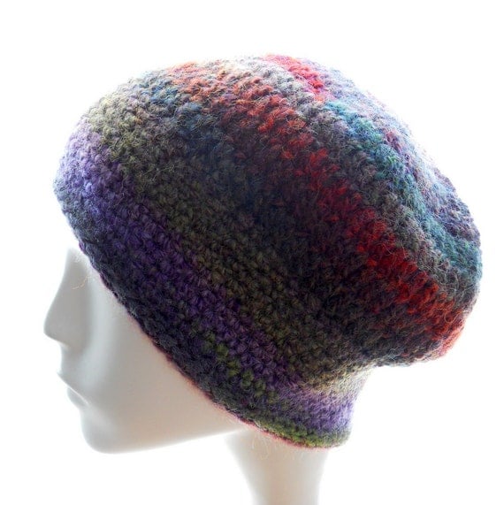 Women's wool-blend hat, wildflowers muffin-top hat, crochet beanie hat, fall fashion, winter fashion, small to medium hat