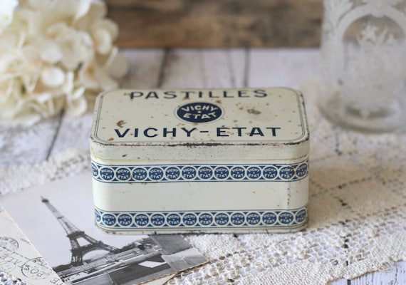 Vintage French Tin - Pastilles Vichy - Etat - Blue and Cream - circa 1920's