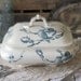 RARE - Antique French Terre de Fer (Ironstone) Covered Casserole Dish - Birds/Floral - circa 1890's