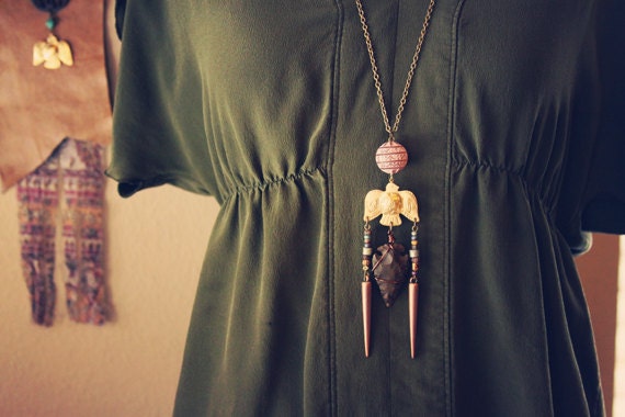 sacred wings. an eclectic earthy thunderbird and arrowhead necklace.