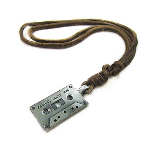 Brown real Leather and alloy pendant adjustable necklace mens necklace  unisex necklace cool necklace B94