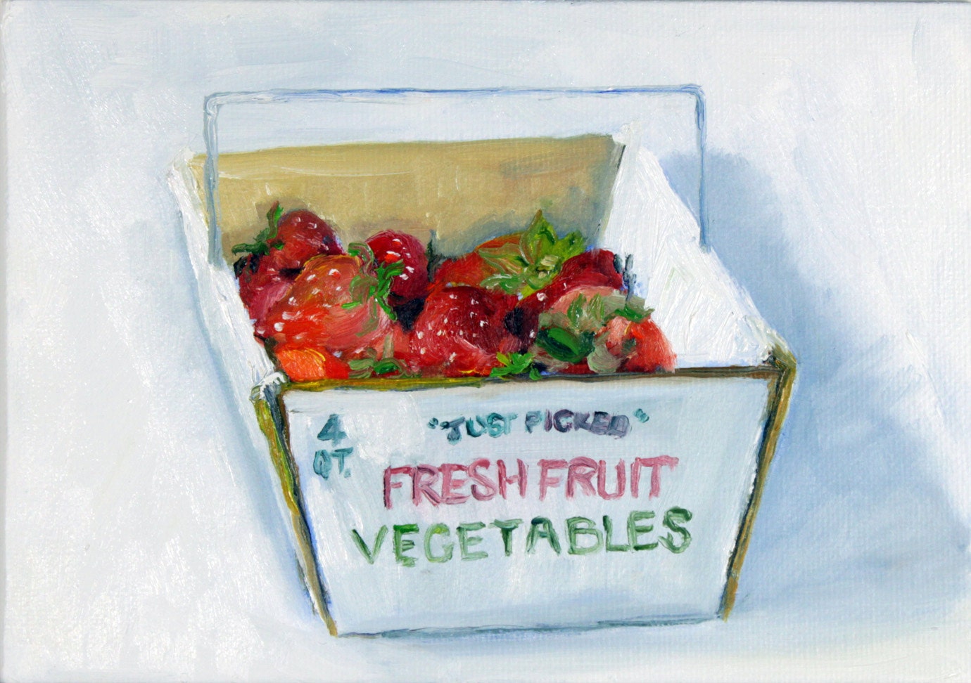 5"x 7" Original Oil Painting and Easel Strawberry Harvest