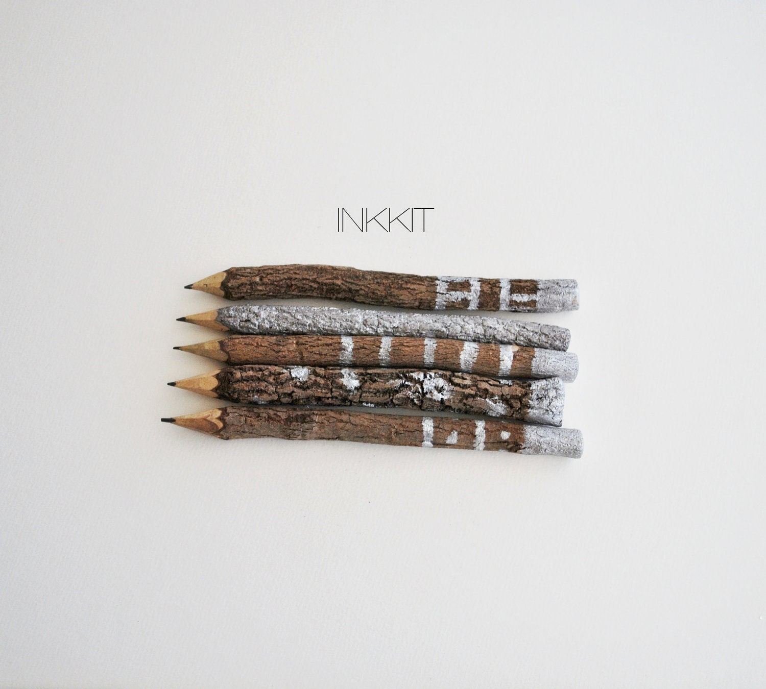 one of a kind silver hand painted graphite twig pencil - 7" (5 pencils)