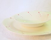 Vintage Serving Platter Plate Bowl TST Cream Red Swirled Cottage Whimsical Dinnerware Entertaining
