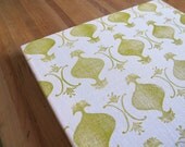 Lime Linoleum Block Print Linen Canvas - "King and Queen"