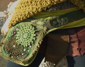 Functional & versatile textured woodland fairy 3 in 1 green tattered festival pixie bag, use it as holster, hip bag or shoulder bag