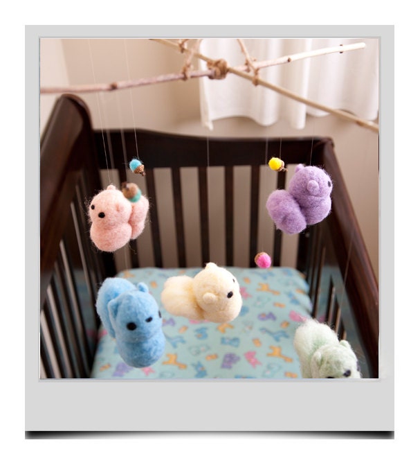 Hand Needle Felted Baby Mobile - Squirrels and Acorns