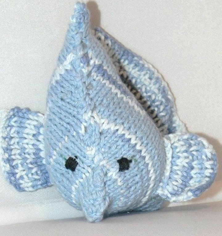Handknit Baby Rattle--Blue Angel Fish