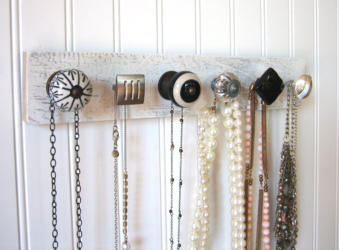 Necklace Holder Wall Display with Gray, Black, and Clear Knobs