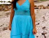 Vintage 70's Turquiose Aquamarine Flow Dress