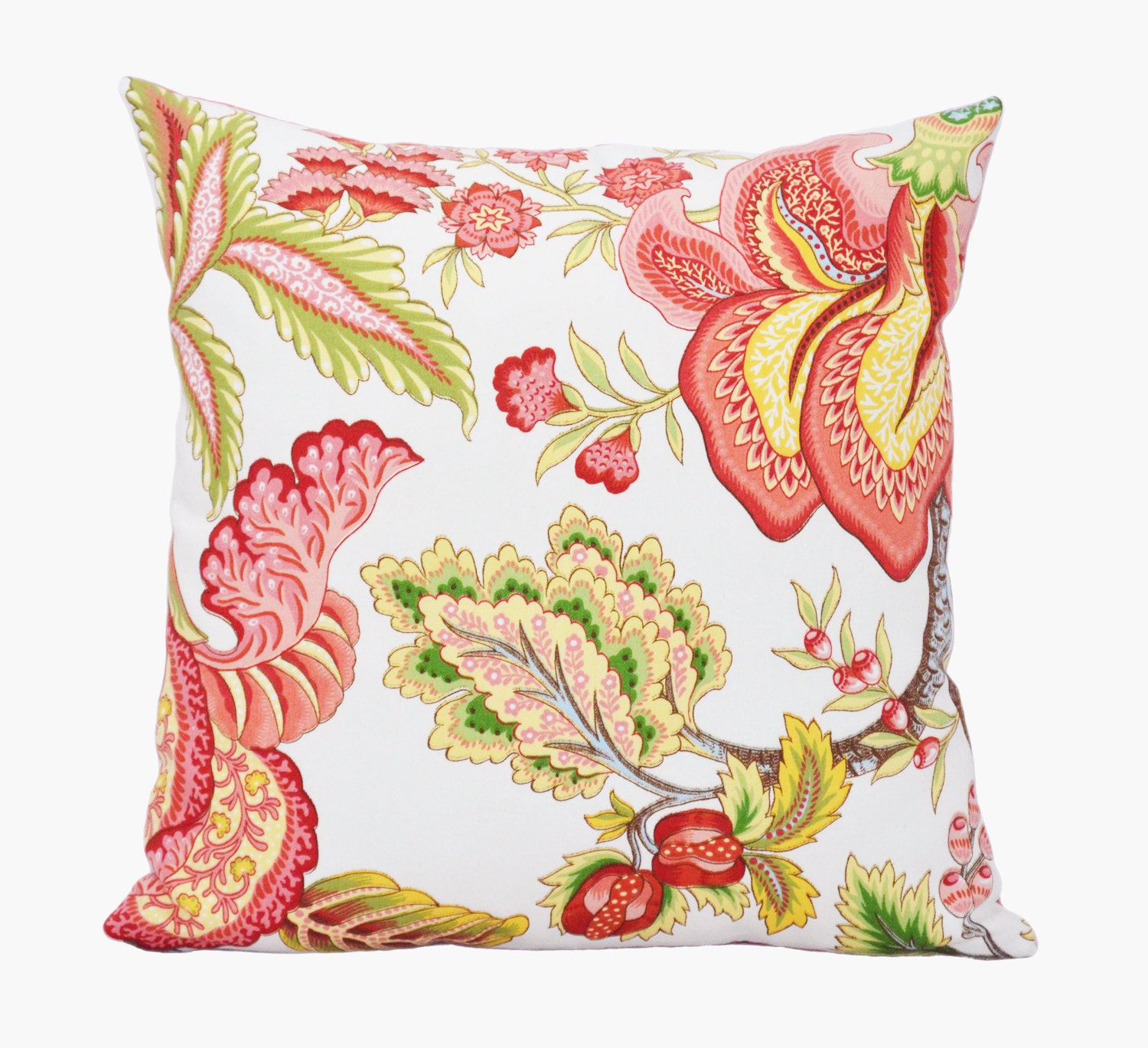 Coral Pink Floral Pillow  - 18x18 inches, Pink Decorative Pillow, Multicolor,  Botanical, Designer, Pillow cover 18 inch, Throw pillow