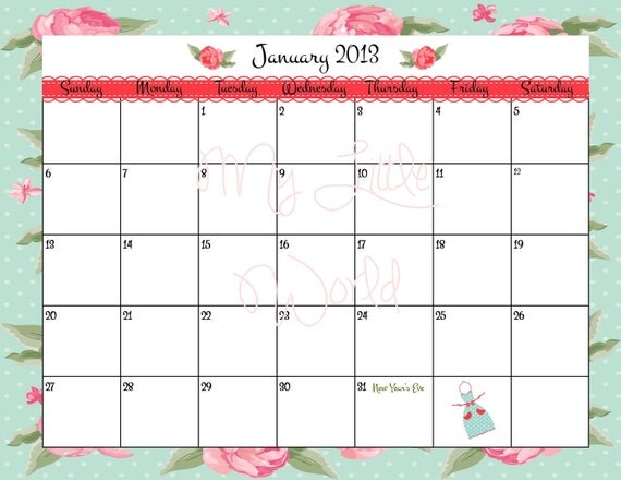 Printable Calendar 2013, 12 month with front cover, use as gift favor Il_570xn