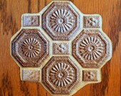 Vintage Trivet Mid Century Geometric Wall Hanging Tile Ceramic on Wood circa 1960 Retro MODERN Home Decor