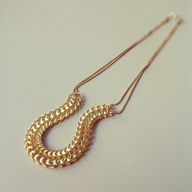 Gold necklace, statement necklace, chunky chain necklace, Bib necklace, vintage necklace, thick and thin mixed chain necklace