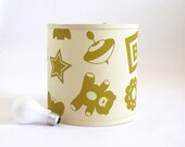 SALE - Yellow Nursery Lamp Shade - Hand Printed Toy Pattern - Kids Lighting by Cloth & Ink