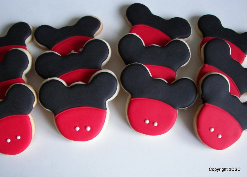 Mickey Mouse or Minnie Mouse Decorated Sugar Cookies One Dozen party favors