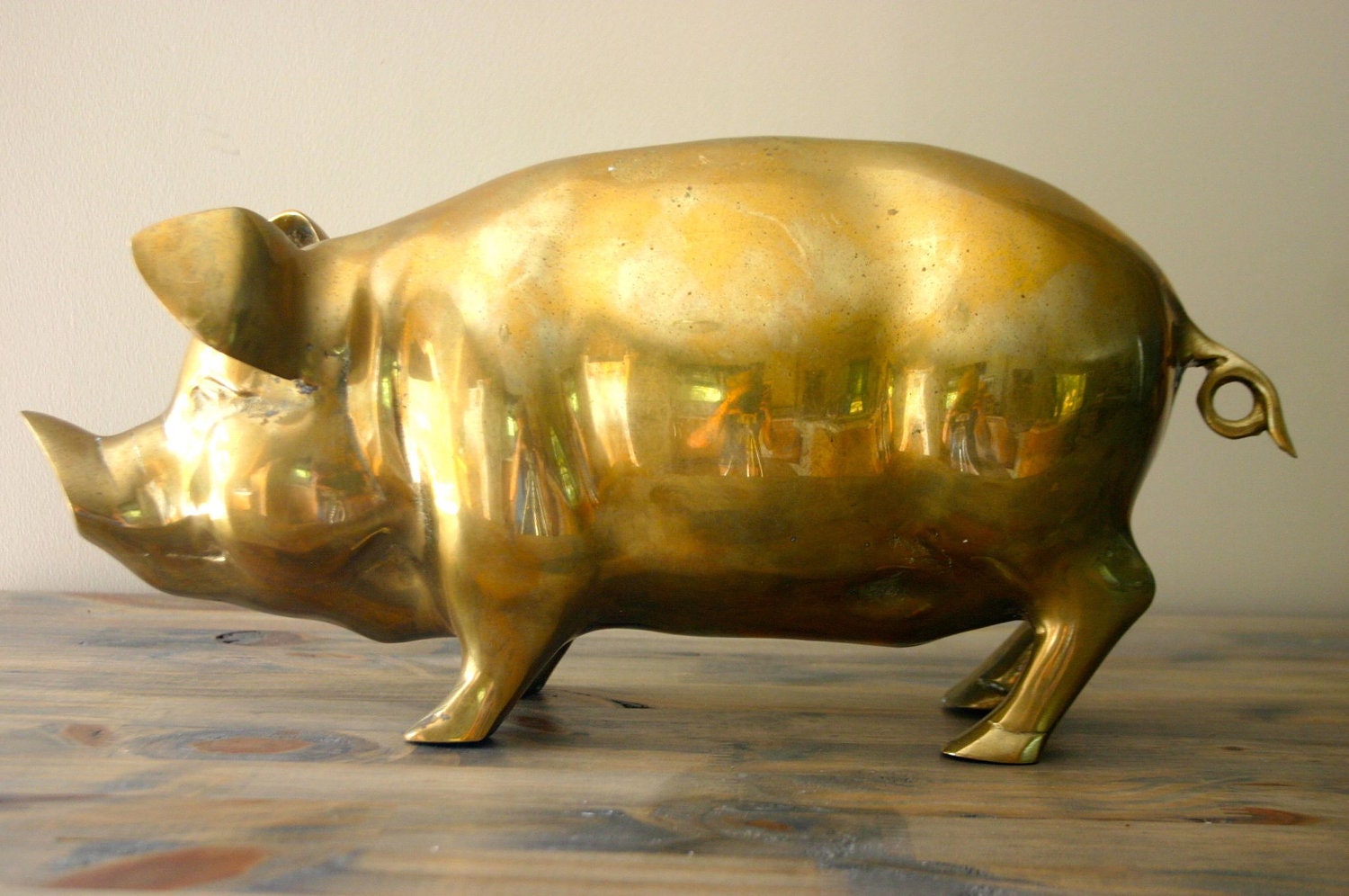 Large Solid Brass Pig
