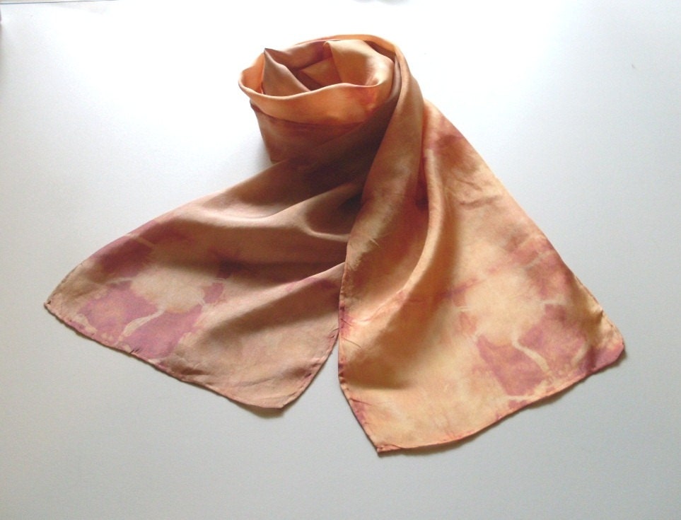 Silk Scarf Shibori Hand Dyed Soft Orange Brown