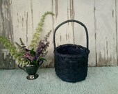 After Christmas SaleVintage handmade folk art wooden basket in dark navy blue-signed-
