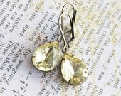 Jonquil Glass Earrings. Vintage Yellow Stone, Sparkly, Bridesmaids Earrings.Spring, Summer,  Wedding