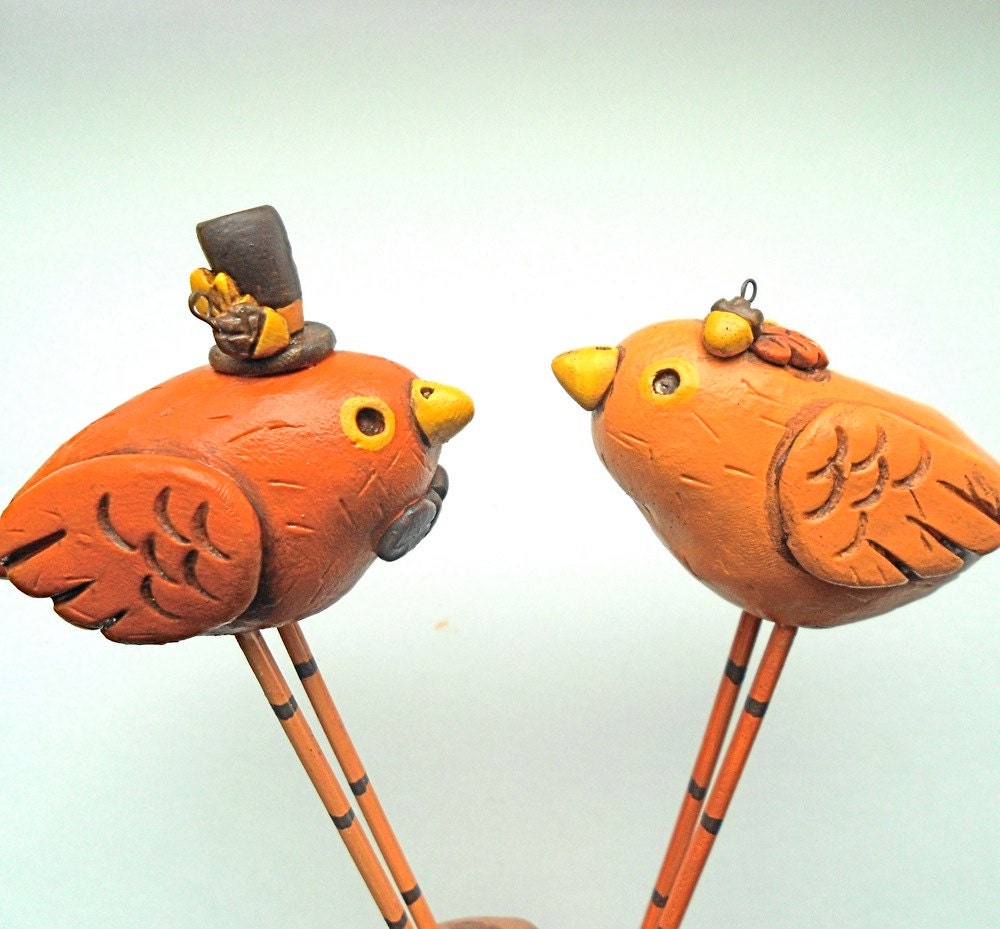 Pumpkin Spice Fall Birds in Love Wedding cake topper