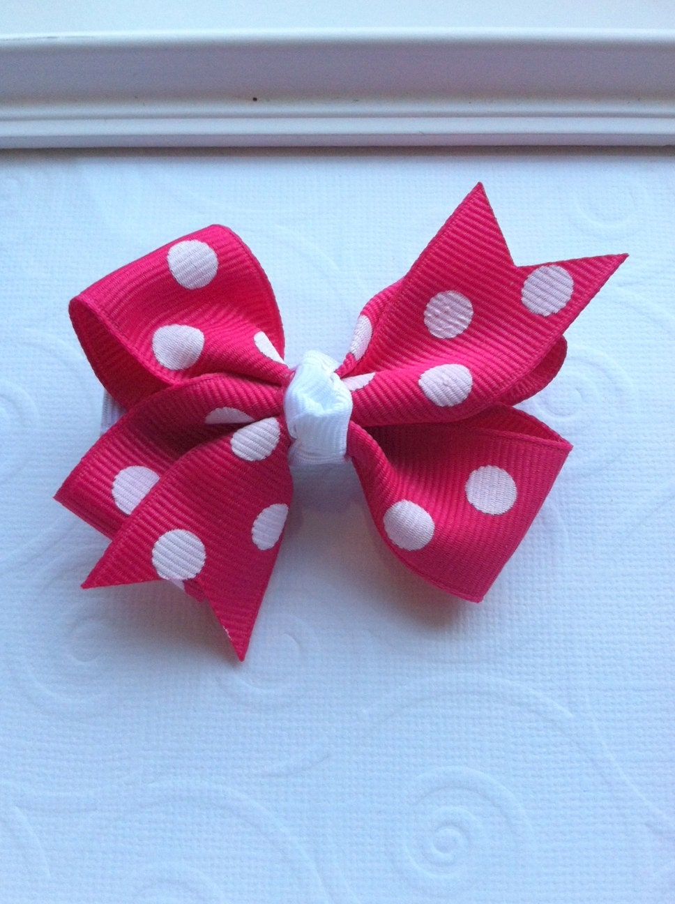Shocking Pink and White Polka Dots Classic Hair Bow