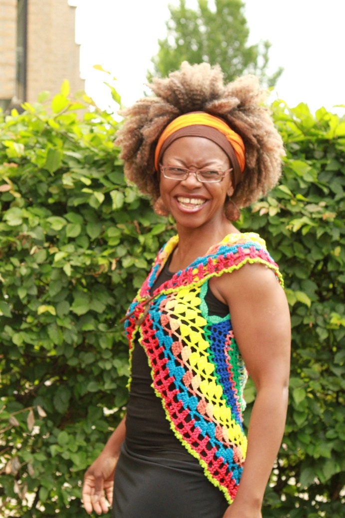 Handmade Crochet top, colourful summer tones, mercerized cotton yarn, S to M