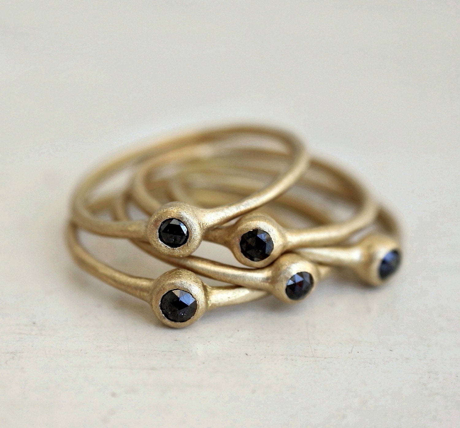 Nestled set of Black rose cut diamond rings. Connect the dots. Odelia.