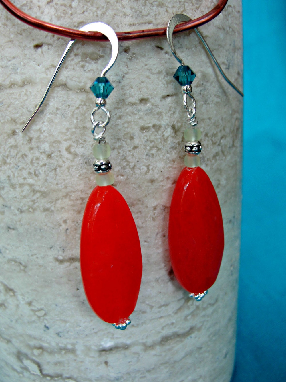 Tangerine Tango Jade Teardrop Dangle Earrings