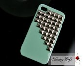 Antique Silver Pyramid studs Mint Green Hard Case For Apple iPhone 4 , iPhone 4s, iPhone 4 Hard Case, iPhone Case