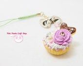 Purple floral creamy polymer clay tart phone charm
