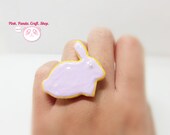 Pastel purple rabbit polymer clay icing cookie adjustable ring