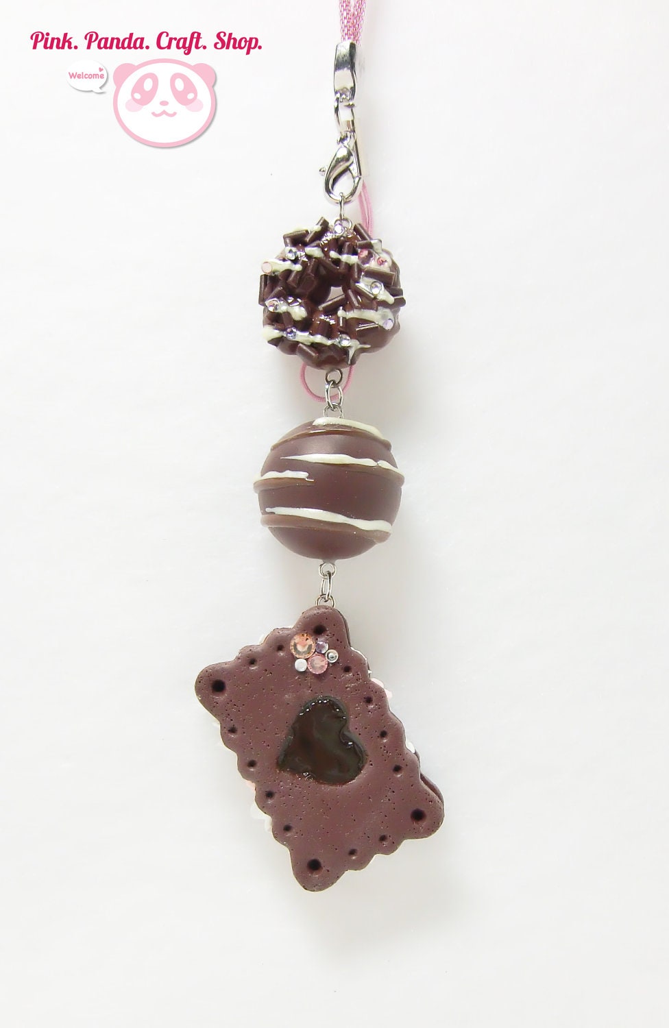 Polymer clay chocolate lover phone charm / keychain