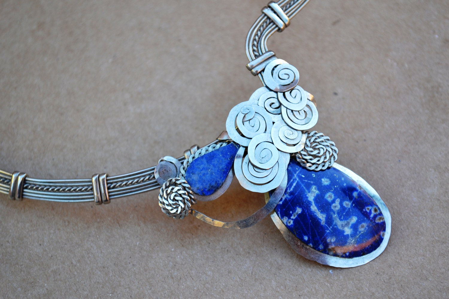 Blue Spiral Necklace/ Silver/ Spirals/ Spiral Necklace/ Sodalite/ Healing Stone/ Blue Gemstone