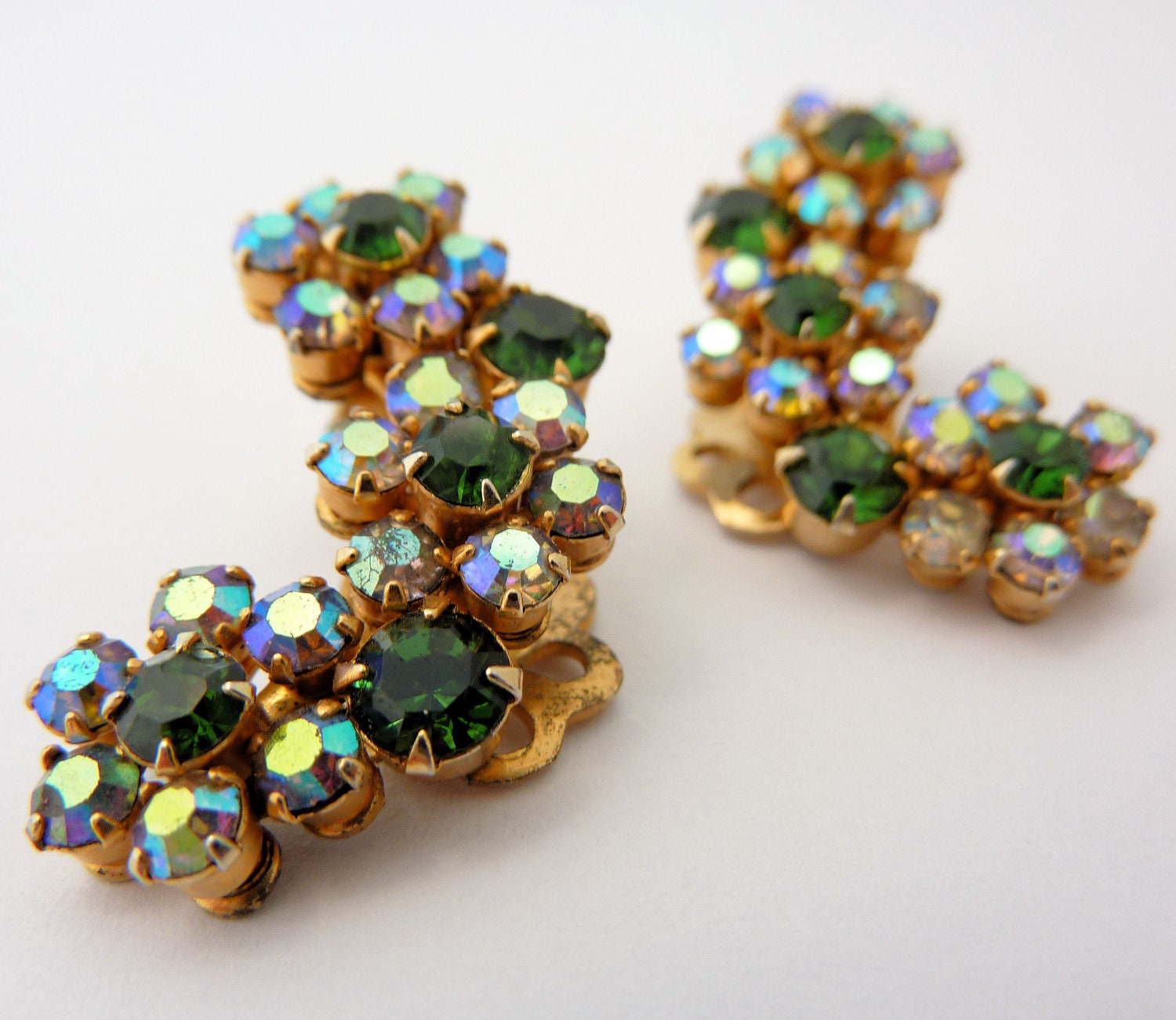Green Rhinestone Earrings by Weiss, Hollywood