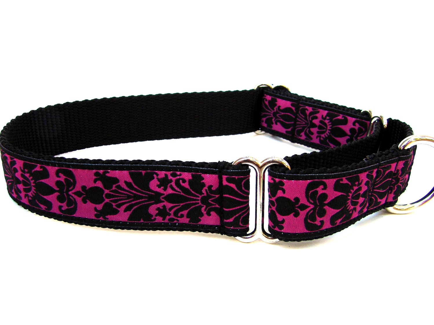Martingale Dog Collar 1" Magenta Brocade Damask Dog Collar
