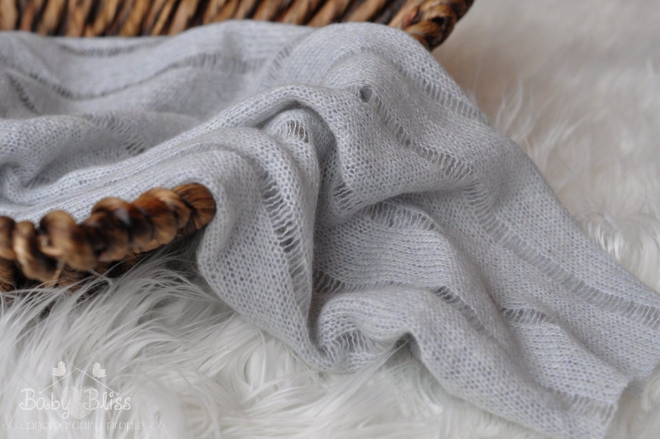 Light Gray Mohair Blend Sweater Knit Fabric Wrap Newborn Photography Prop