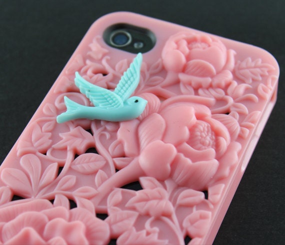 Vintage Victoria peony ,blue bird, Light pink hard Case Cover ----for Apple iPhone 4 Case, iPhone 4s Case, iPhone 4 Hard Case